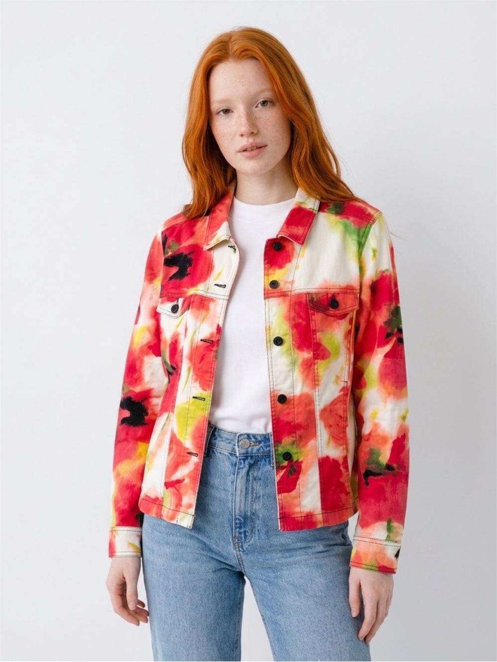 Vibrant Red & Green Tie-Dye Denim Jacket